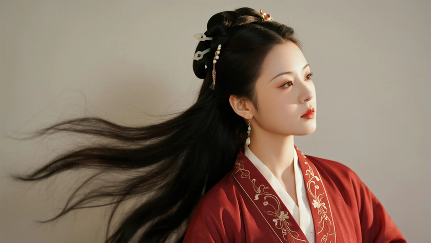 AI复古暖调光影国风美人华丽温婉古装女子,高清壁纸
