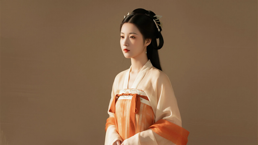 AI暖调柔光国风美人温柔轻盈唐装少女,高清壁纸