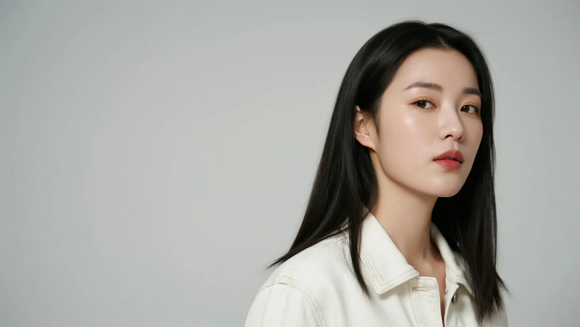 AI氛围感港风复古元气双马尾灵动港风少女侧脸奶白底色,桌面壁纸