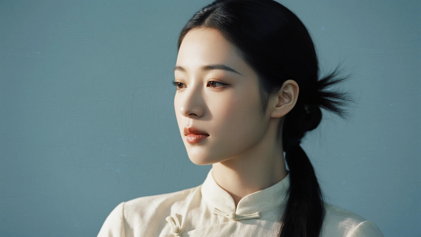 AI纯色极简优雅旗袍奶杏软糯温婉美人,无水印壁纸