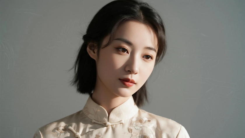 AI暖调柔光国风旗袍刺绣精致细腻质感女生,高清壁纸