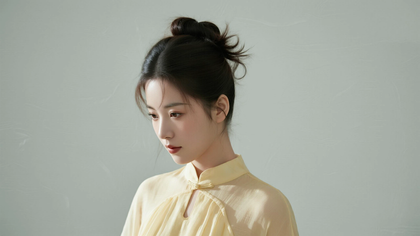 AI明亮柔光国风旗袍薄纱通透轻盈质感女生,高清壁纸