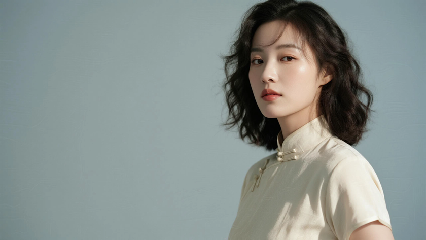 AI秋日暖调柔光国风旗袍垂坠柔和质感女生,高清壁纸