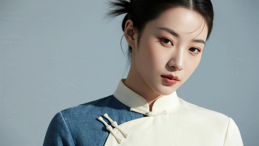 AI明亮柔光国风旗袍牛仔拼接清爽质感女生，高清壁纸