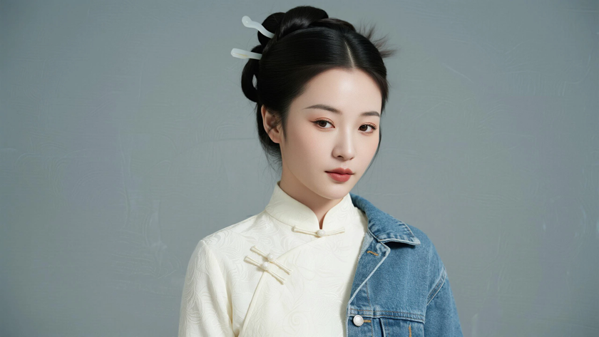 AI纯色极简优雅旗袍奶白纯净灵动少女，无水印壁纸