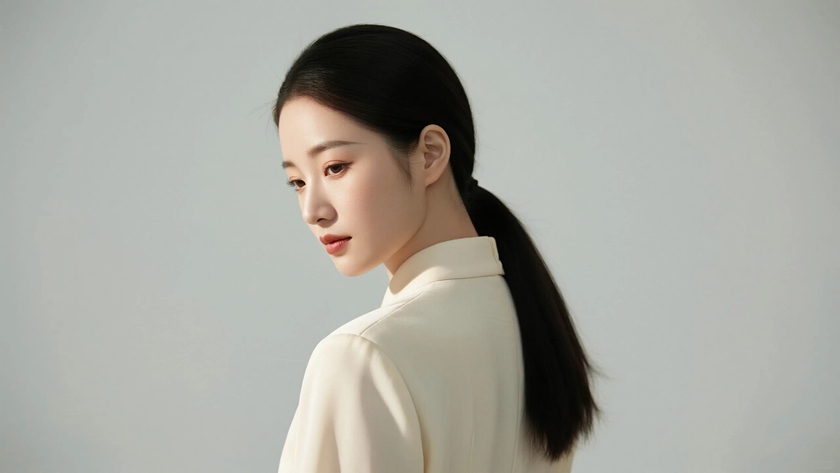 AI纯色极简优雅旗袍浅杏温婉雅致美人，无水印壁纸