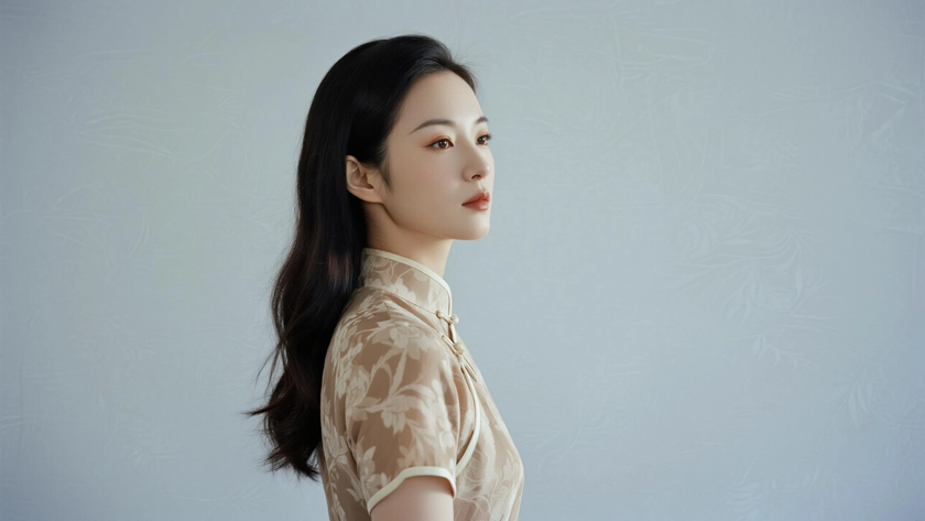 AI秋日柔光国风旗袍暗花复古柔和质感女生,高清壁纸