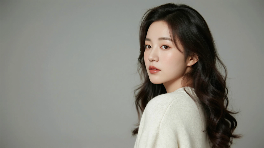 AI纯色极简清新治愈雾灰蓝素雅淡然少女,无水印壁纸