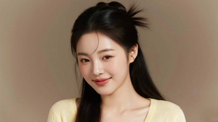 AI纯色极简清新治愈浅杏黄阳光元气少女,无水印壁纸