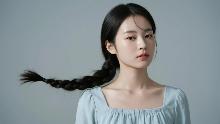 AI纯色极简清新治愈浅青灰安静素雅少女,无水印壁纸