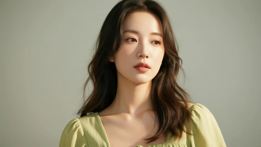 AI纯色极简清新治愈浅苔绿森系清爽少女,无水印壁纸