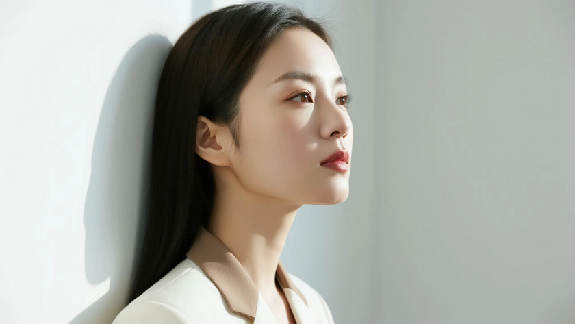 AI纯色极简清新治愈奶白拼棕温柔简约少女,无水印壁纸