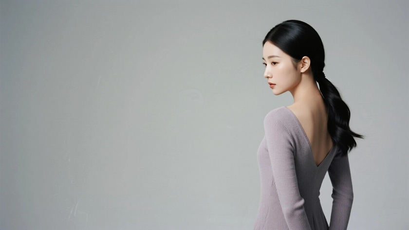 AI纯色极简清新治愈淡芋灰静谧柔和少女，无水印壁纸