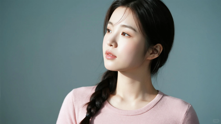 AI纯色极简清新治愈淡豆沙粉温柔恬静少女，无水印壁纸