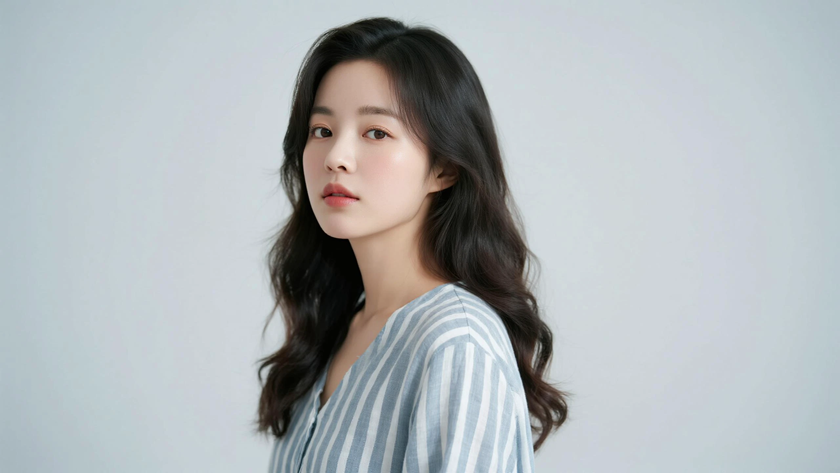 AI纯色极简清新治愈雾灰蓝素雅淡然少女,无水印壁纸