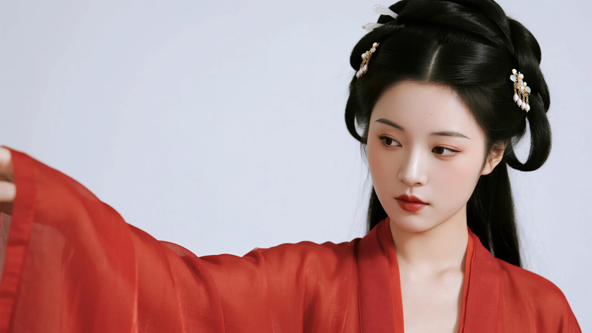 AI复古暖柔光国风美人轻盈华贵唐装少女,高清壁纸