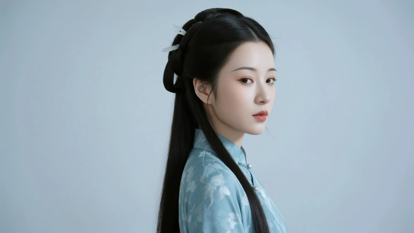 AI低饱和冷调光影国风美人简约端庄旗袍女子,高清壁纸