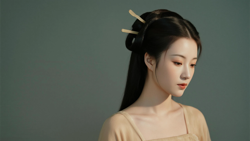 AI暖调柔光国风美人轻盈温柔宋装少女,高清壁纸