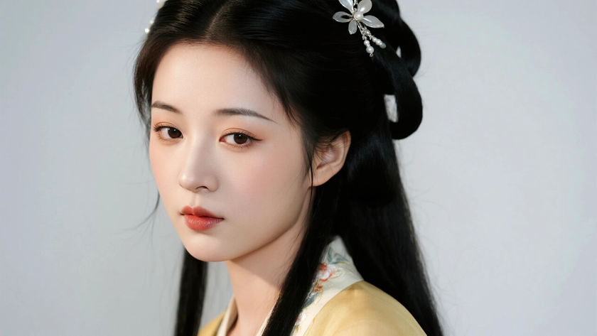 AI明亮柔光国风美人鲜活轻盈古装少女,高清壁纸