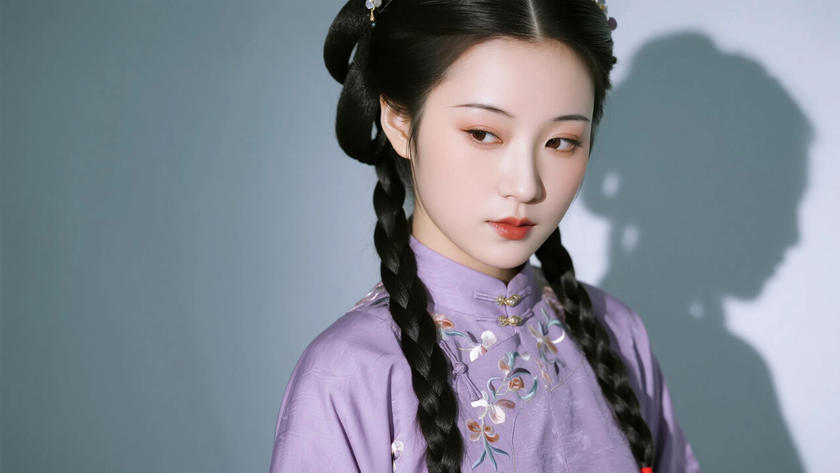 AI复古柔光国风美人刺绣轻奢明制女子,高清壁纸