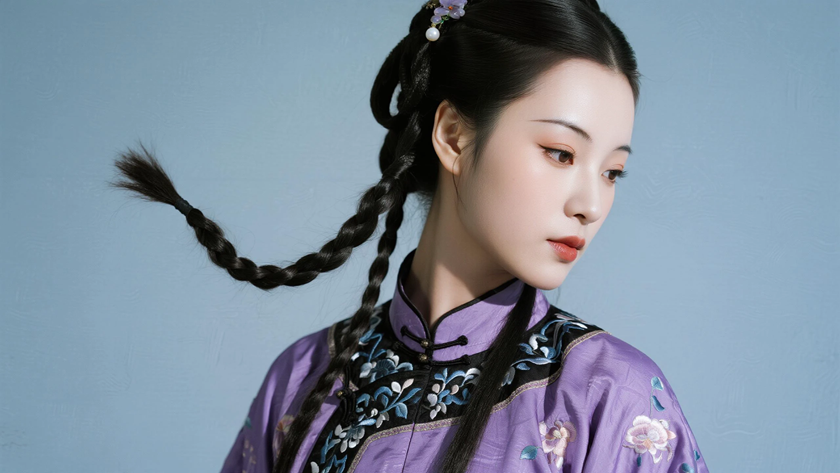 AI纯色极简国风美人芋紫莫兰迪温柔古风佳人,无水印壁纸