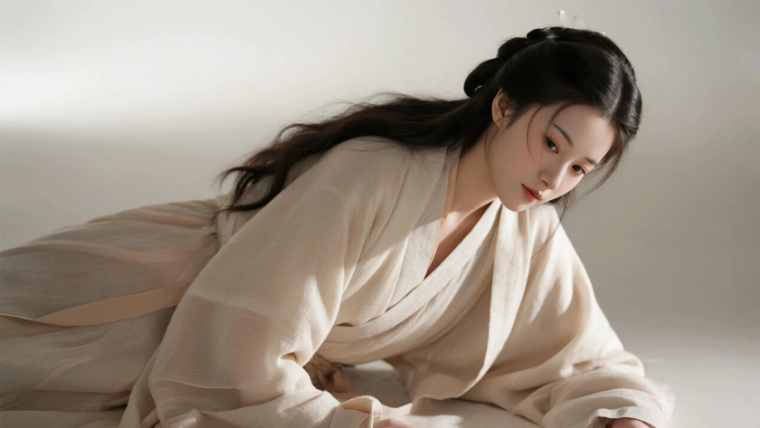 AI秋日暖调光影国风美人松弛氛围感古风女子,高清壁纸