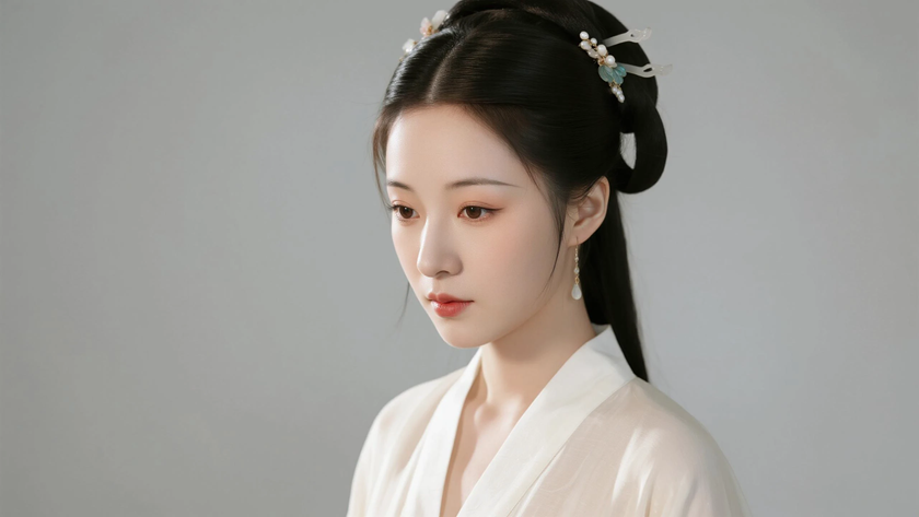 AI清爽亮调柔光国风美人甜活轻盈唐装少女，高清壁纸