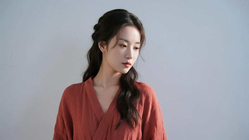 AI复古暖调光影国风美人柔和文艺古装女子,高清壁纸