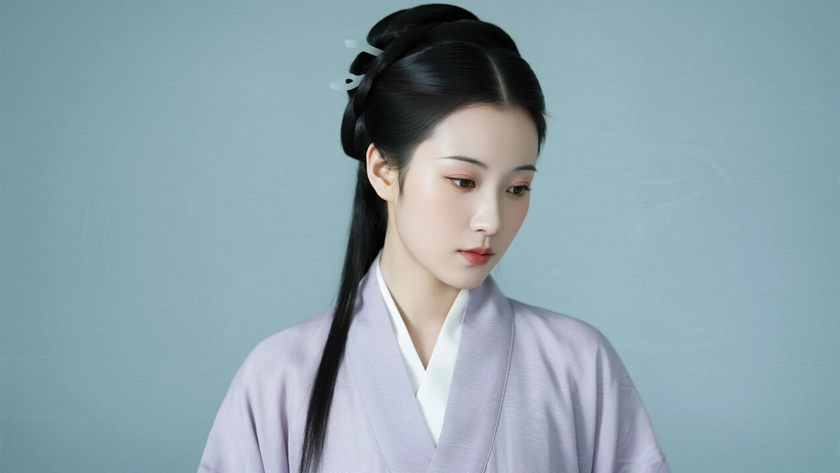 AI日常柔和色调国风美人松弛简约明制女子，高清壁纸