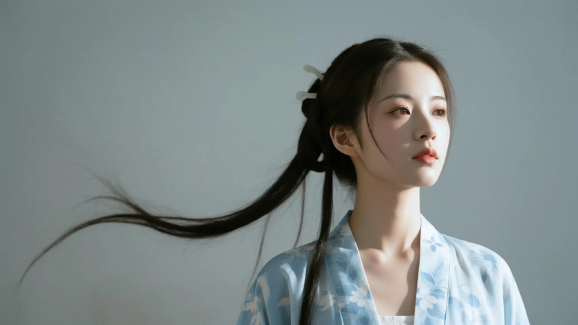 AI清新碎花柔光国风美人鲜活雅致古装少女,高清壁纸