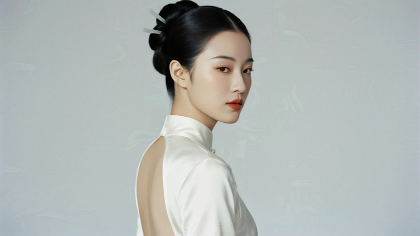 AI清透柔光国风旗袍真丝顺滑质感女生，高清壁纸
