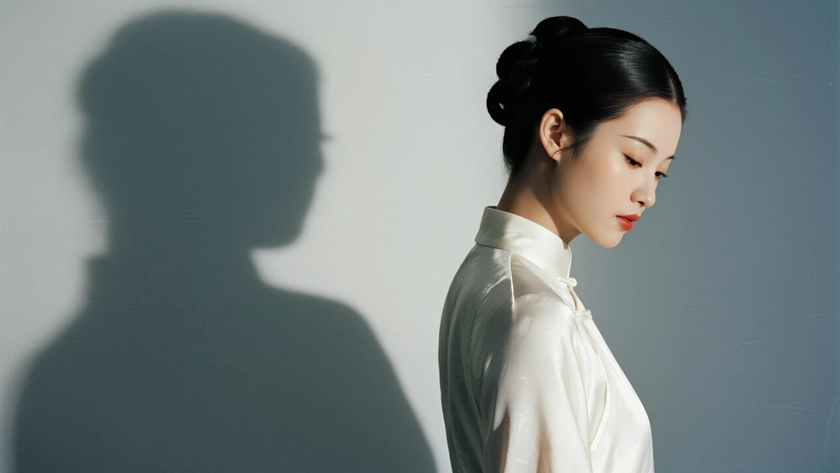 AI纯色极简优雅旗袍月白素雅古典美人，无水印壁纸