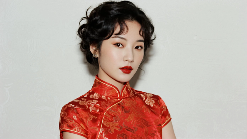 AI暖调柔光国风旗袍织锦华丽质感女生，高清壁纸