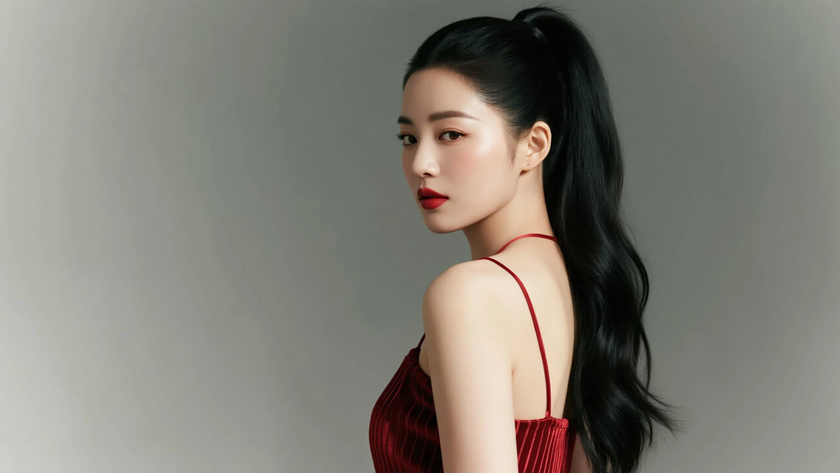 AI胶片均衡光影竖条纹缎面长裙女生高清壁纸