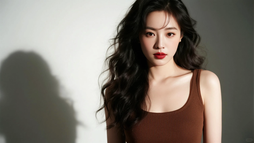 AI披肩蓬松羊毛卷发软糯女生酒咖底色桌面壁纸