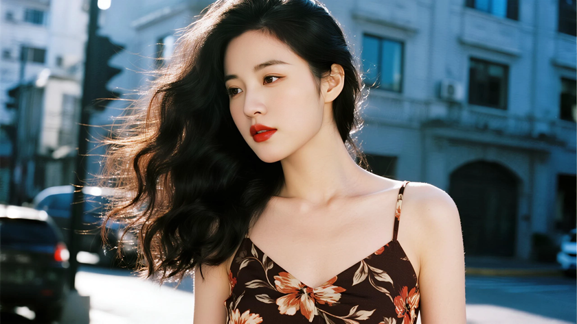 AI老式港风度假氛围感美人无水印电脑壁纸