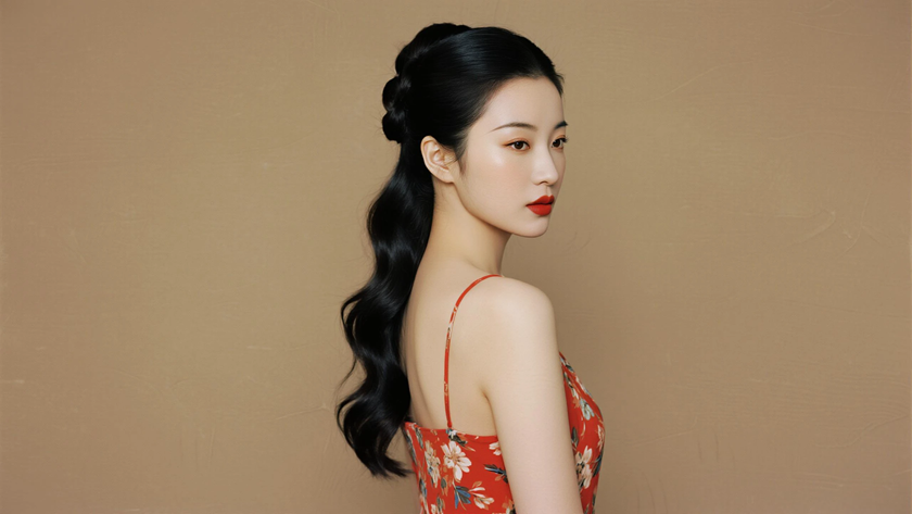 AI胶片明亮柔光碎花雪纺长裙女生高清壁纸