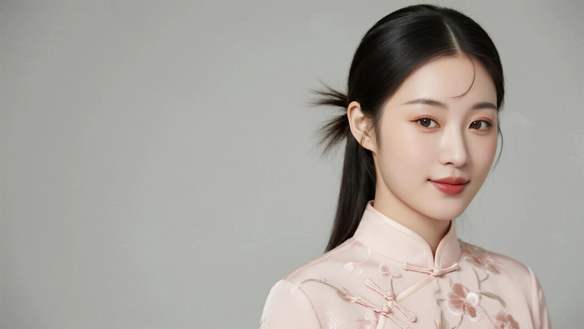AI暖调柔光国风旗袍刺绣精致质感女生,高清壁纸