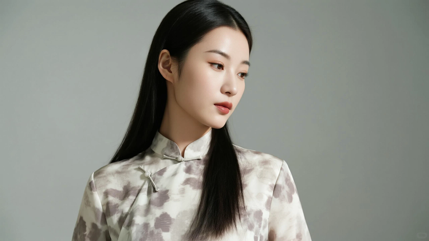 AI清透柔光国风旗袍印花写意质感女生,高清壁纸