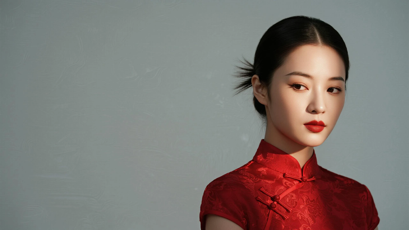 AI暖调柔光国风旗袍盘扣精致质感女生,高清壁纸