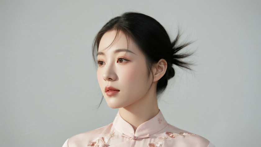AI暖调柔光国风旗袍刺绣精致质感女生,高清壁纸