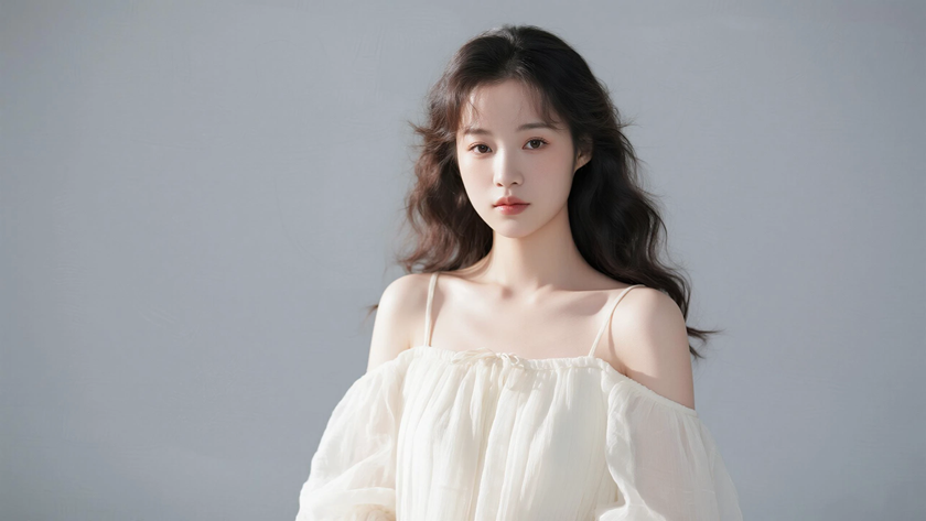 AI纯色极简清新治愈奶白干净柔和少女,无水印壁纸