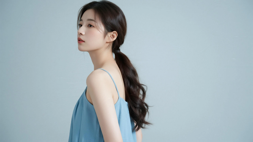 AI纯色极简清新治愈婴儿蓝清爽恬静少女,无水印壁纸