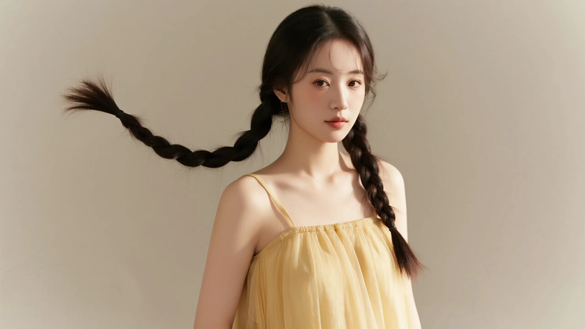 AI纯色极简清新治愈鹅黄阳光元气少女,无水印壁纸