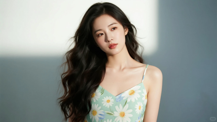 AI纯色极简清新治愈浅青柠森系柔和少女,无水印壁纸