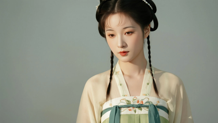 AI柔和柔光国风美人唐代襦裙质感古典女生,高清壁纸