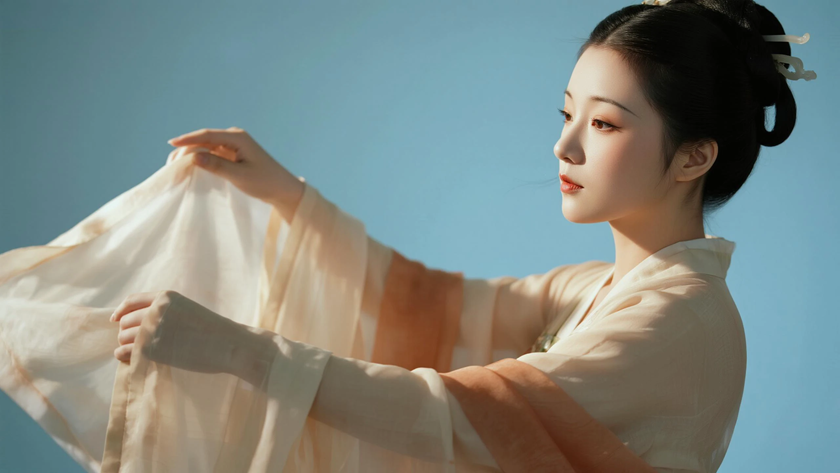 AI纯色极简国风美人汉代古典优雅女生,无水印壁纸