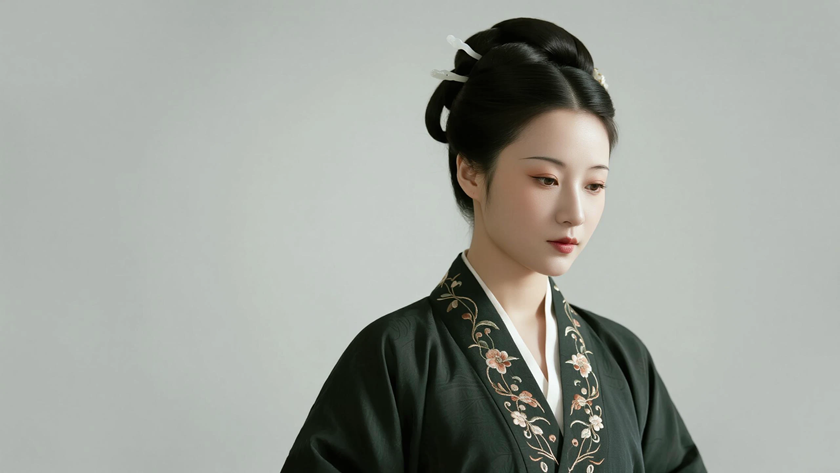 AI氛围感国风美人宋代朝天髻古典女生侧脸宋代底色,桌面壁纸