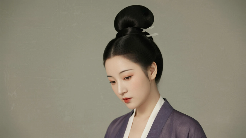 AI纯色极简国风美人宋代温婉古典女生,无水印壁纸