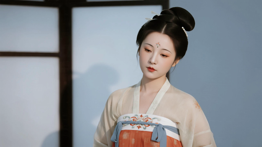AI柔和柔光国风美人唐代襦裙质感古典女生,高清壁纸